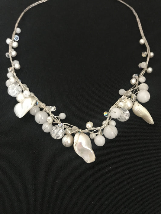 White Pearl and Bead Necklace image 1