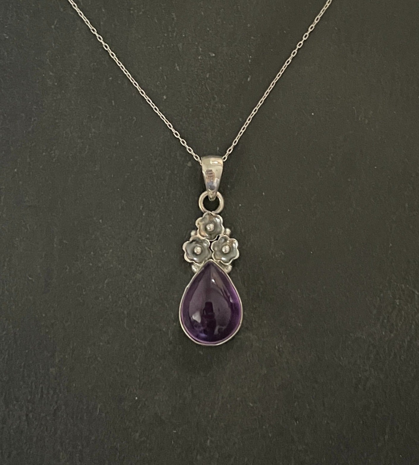Amethyst and Silver Flower Pendant image 0