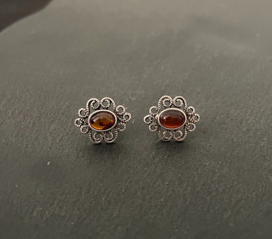 Amber and Silver Oval Studs image 0