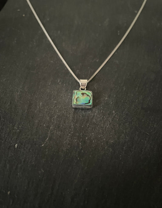 Square Paua Shell and Silver Pendant image 1