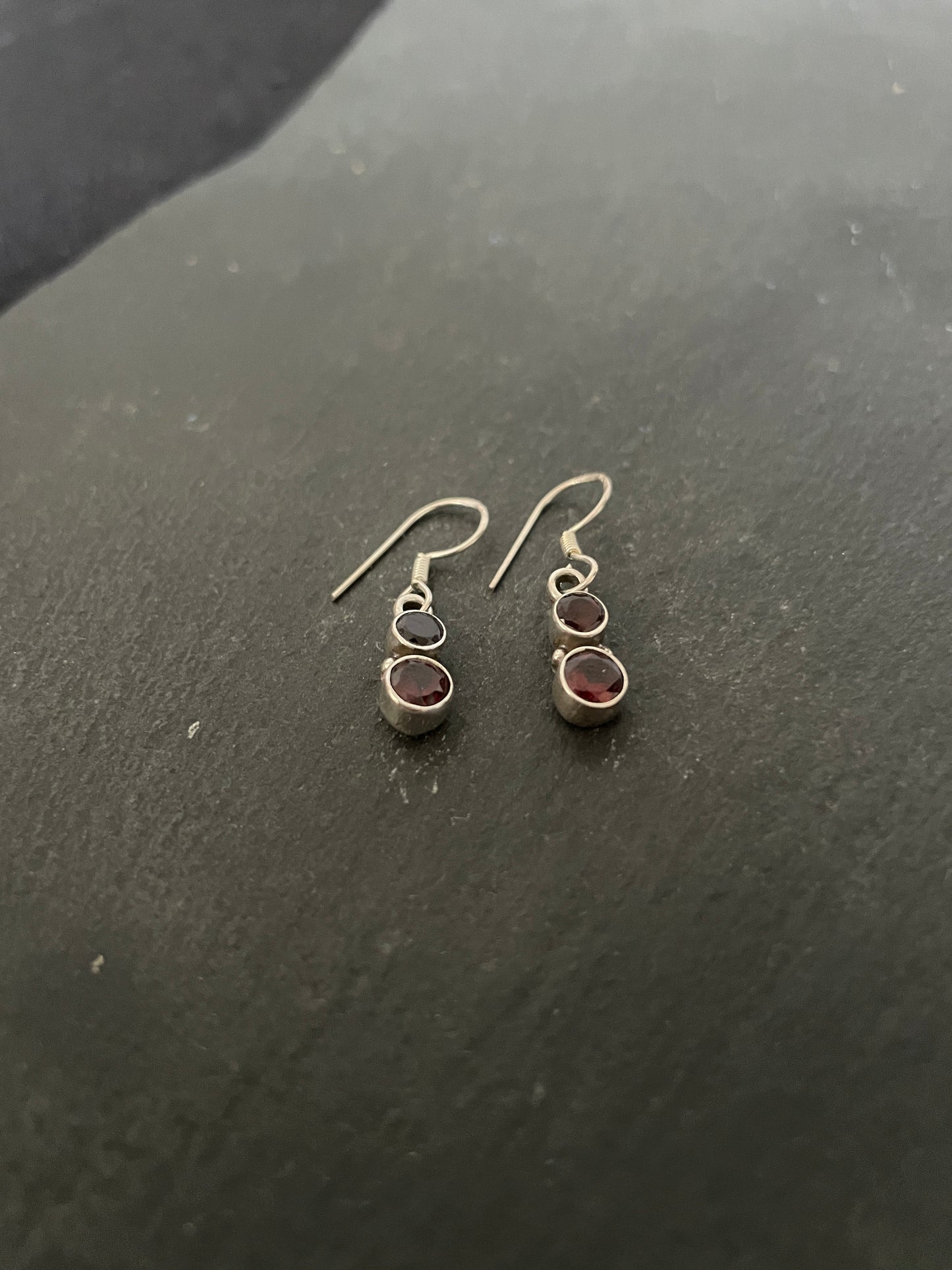 Two Stone Garnet Round Drop Earrings image 1