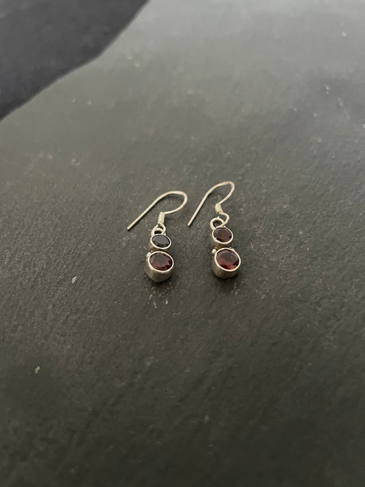 Two Stone Garnet Round Drop Earrings image 1