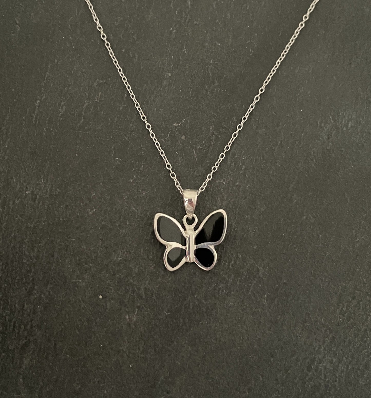 Black Onyx and Silver Butterfly Pendant image 0