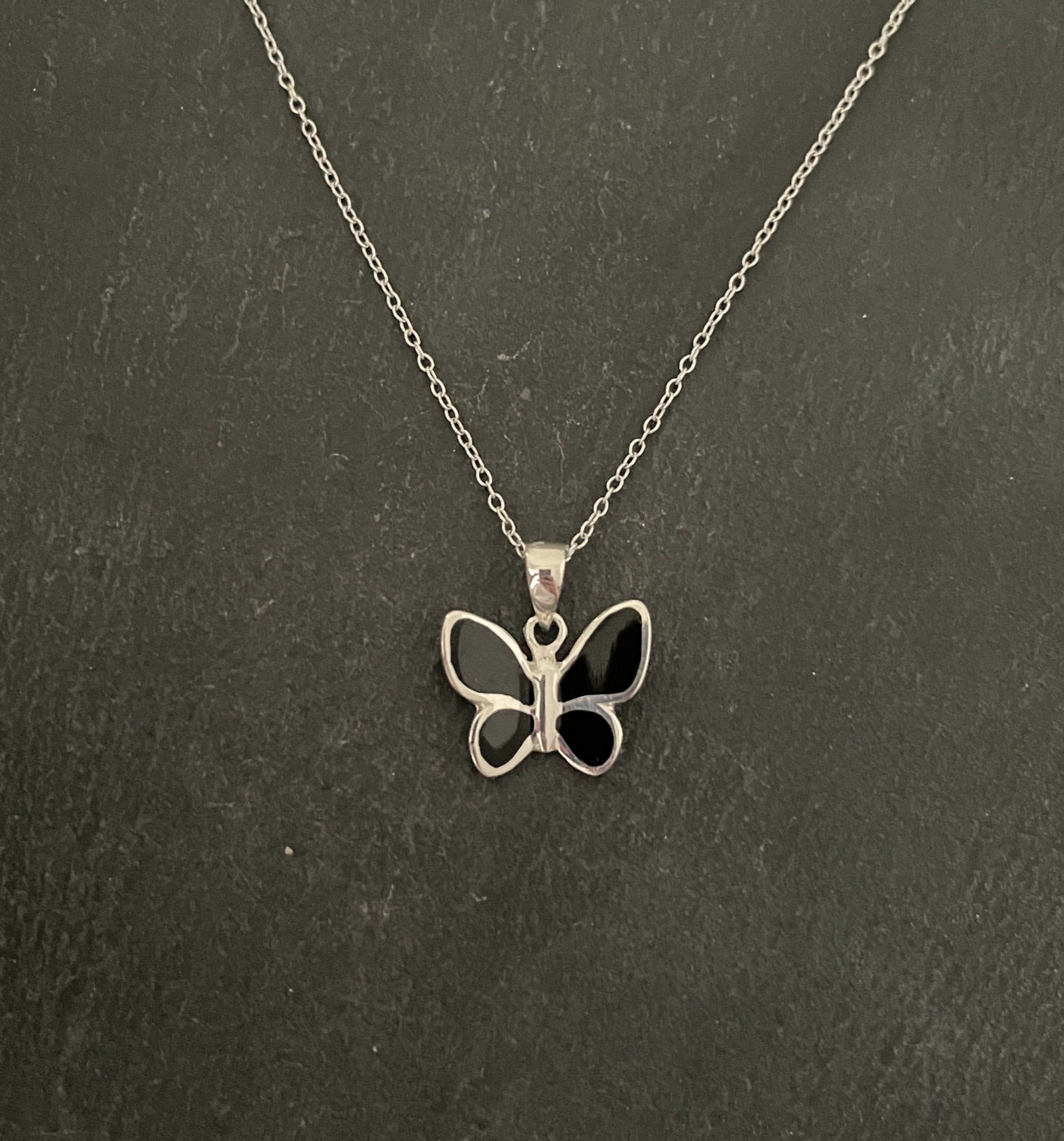 Black Onyx and Silver Butterfly Pendant image 0