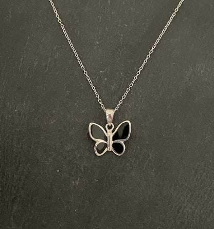Black Onyx and Silver Butterfly Pendant image 0