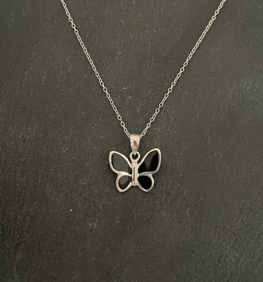Black Onyx and Silver Butterfly Pendant image 0
