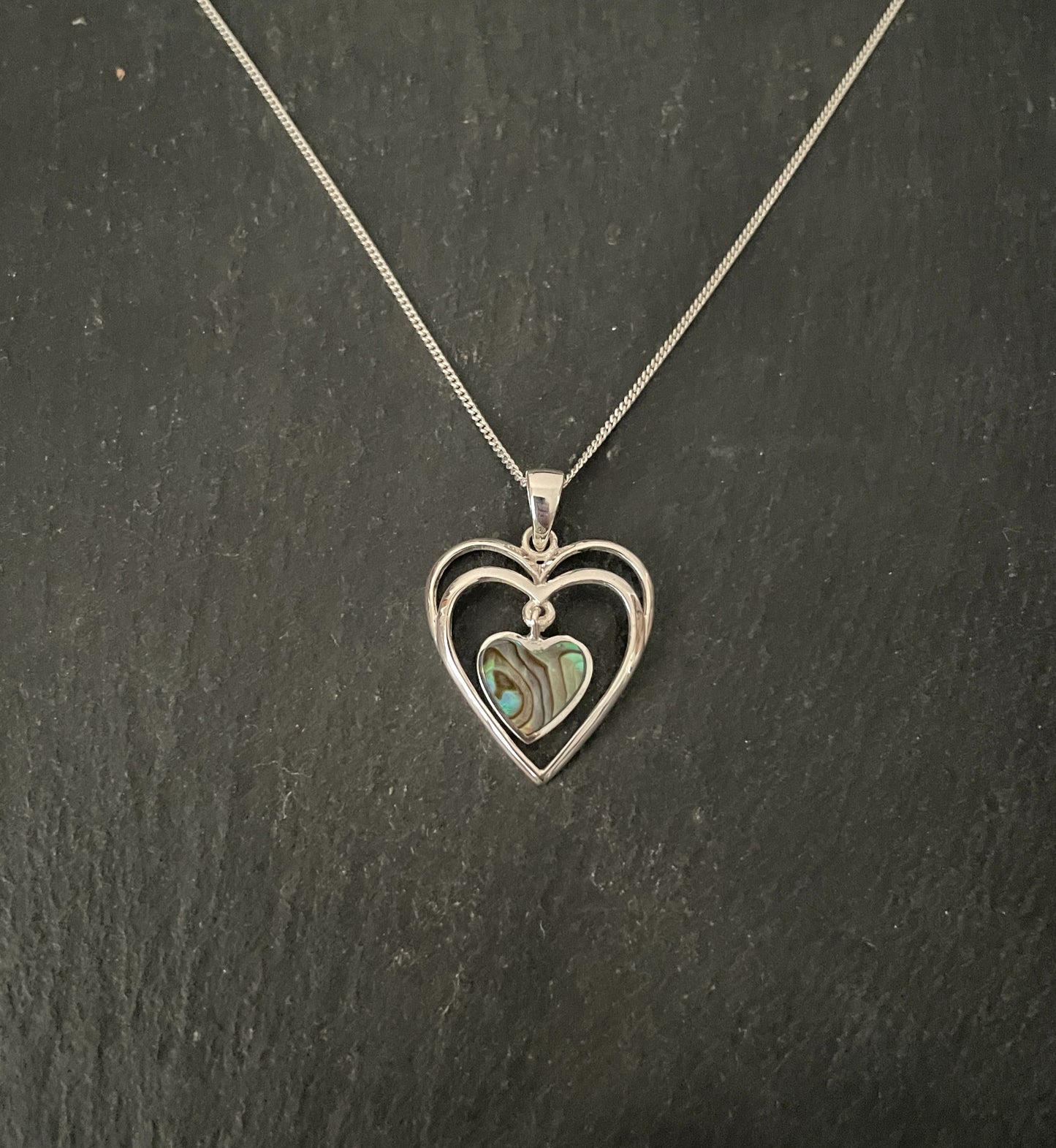 Paua Shell and Silver Heart Pendant image 0