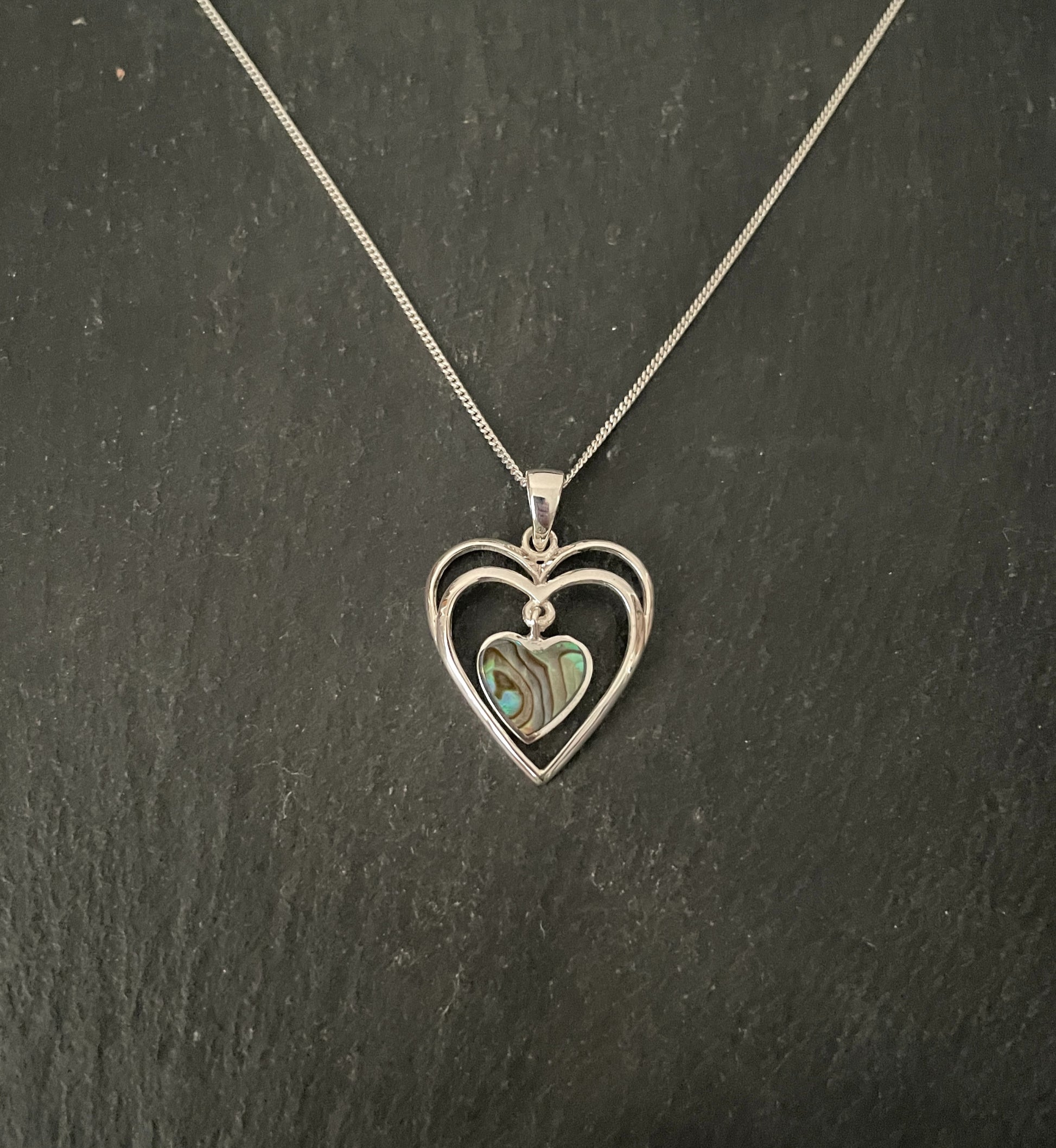 Paua Shell and Silver Heart Pendant image 0