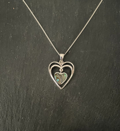 Paua Shell and Silver Heart Pendant image 0