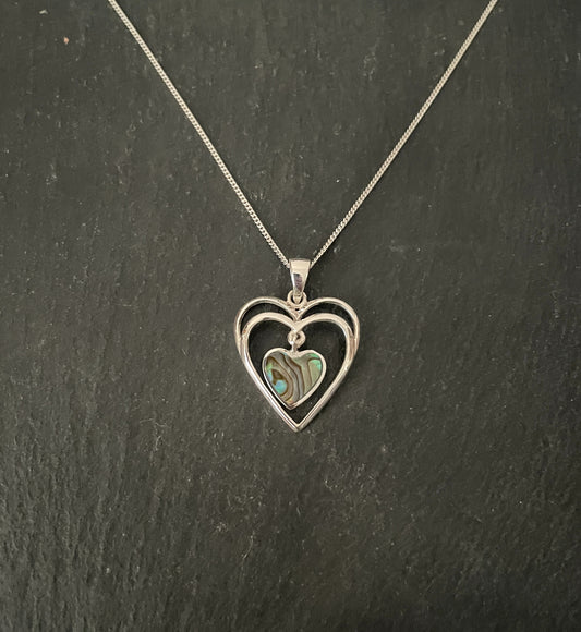 Paua Shell and Silver Heart Pendant image 0