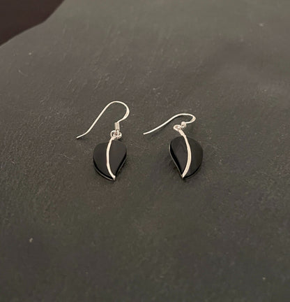 Black Onyx and Silver Leaf Earrings image 1