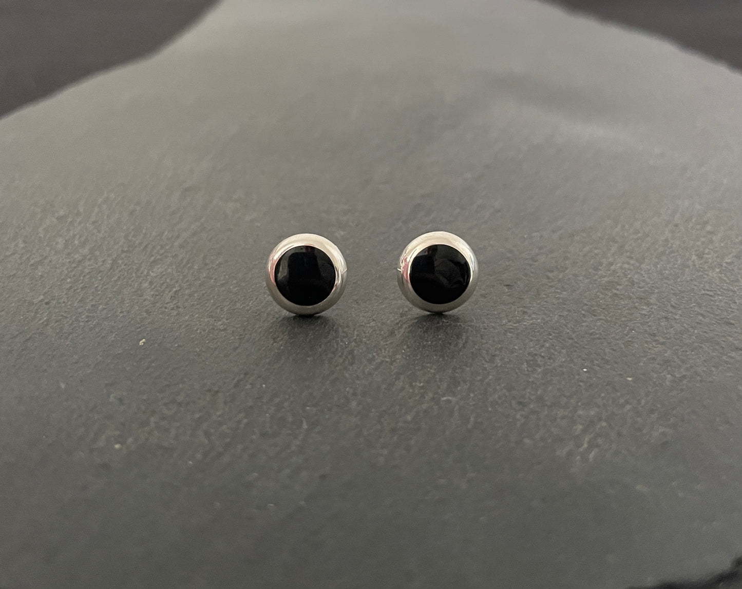 Black Onyx Round Stud Earrings image 0