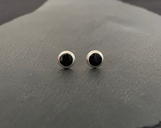 Black Onyx Round Stud Earrings image 0
