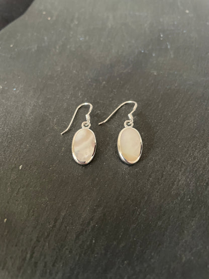 Mother Of Pearl and Silver Oval Earrings image 1