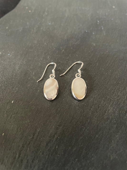 Mother Of Pearl and Silver Oval Earrings image 1