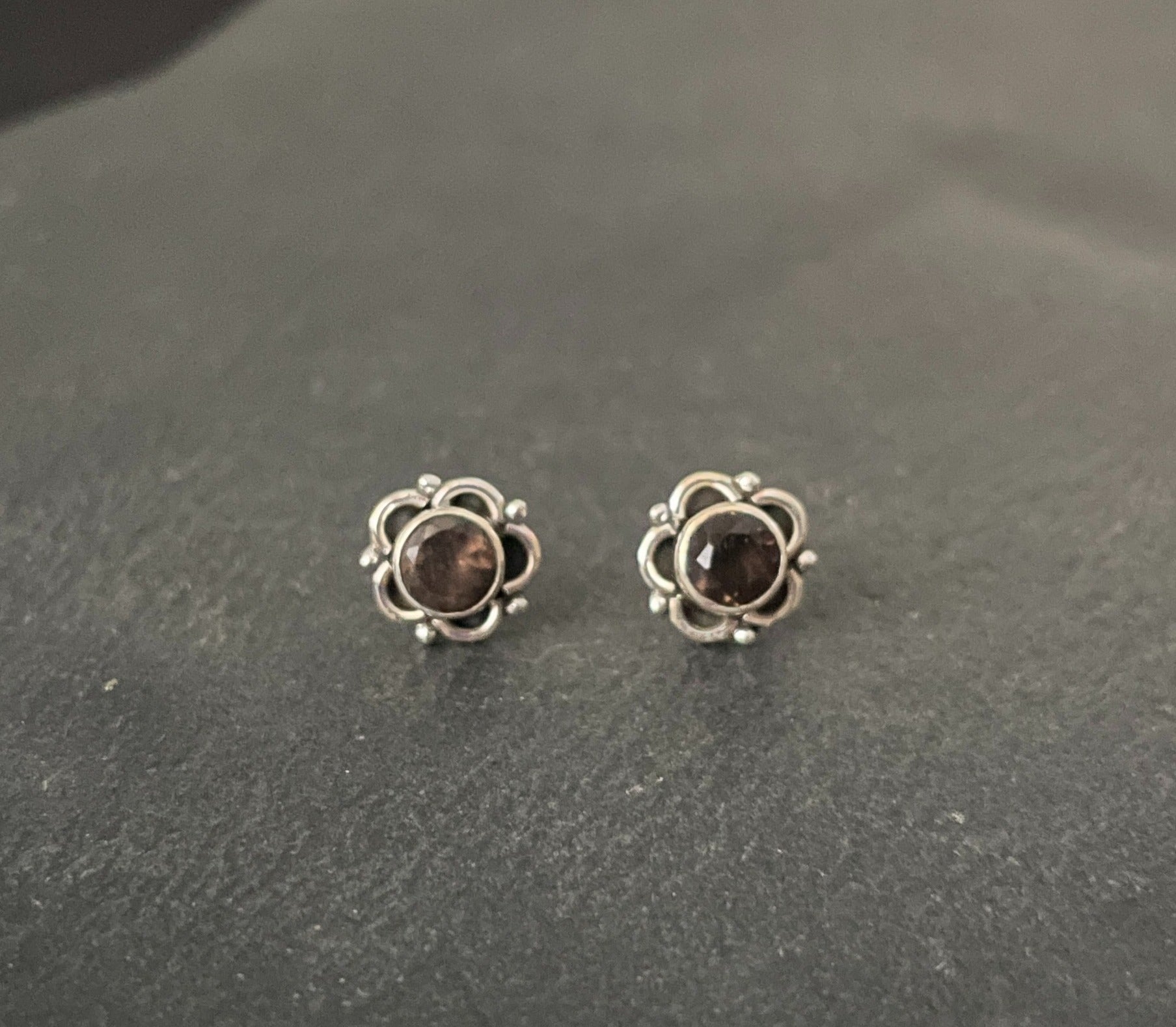 Smokey Quartz Round Stud Earrings image 0