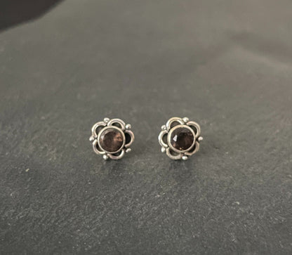 Smokey Quartz Round Stud Earrings image 0