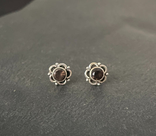 Smokey Quartz Round Stud Earrings image 0