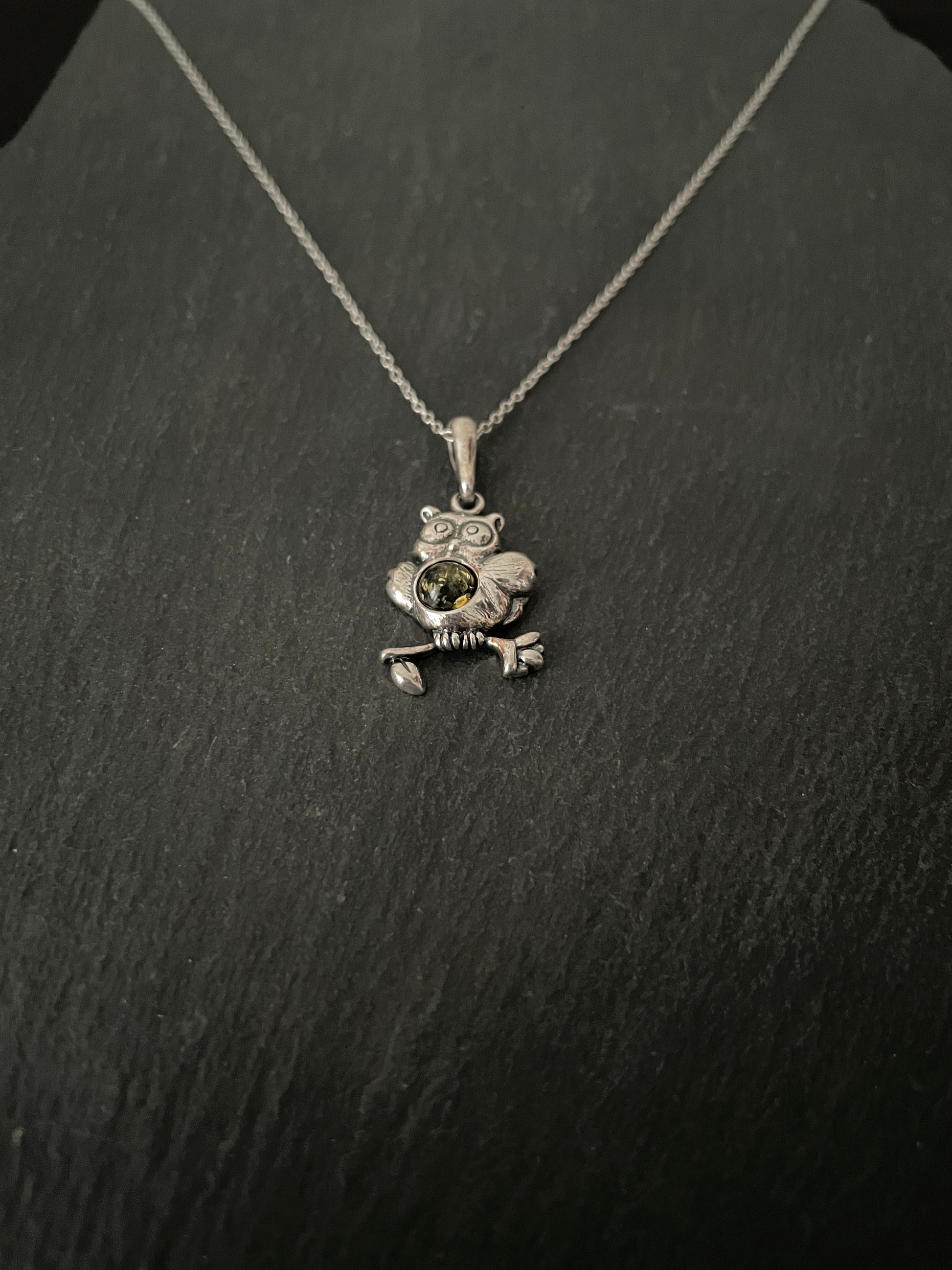 Green Amber Owl Pendant image 1