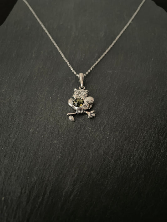 Green Amber Owl Pendant image 1