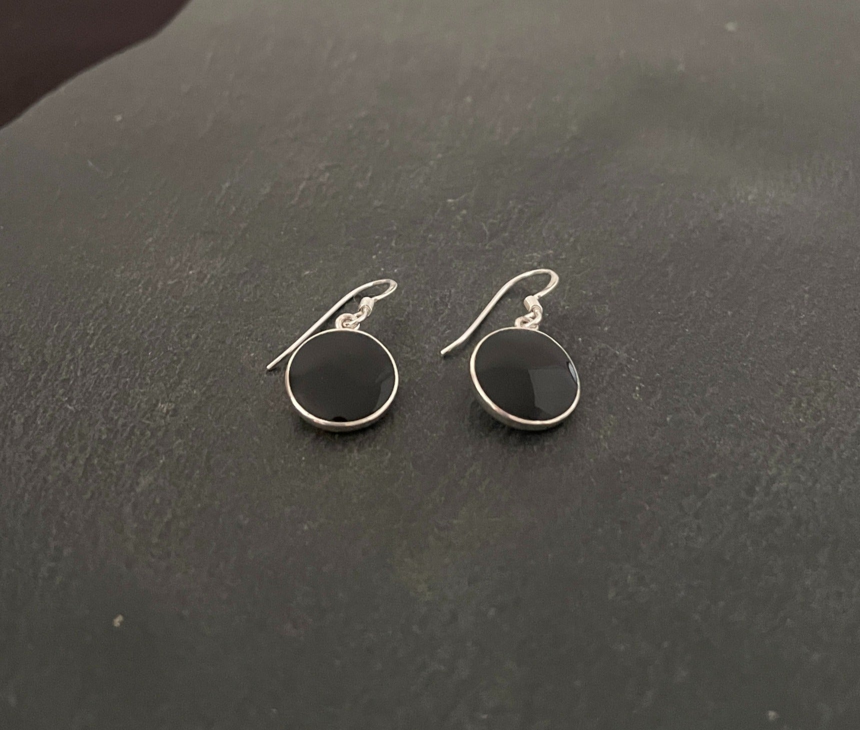 Round Black Onyx and Silver Earrings image 1