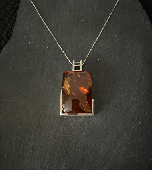 Amber Pendant with Handmade Silver Pendant image 0