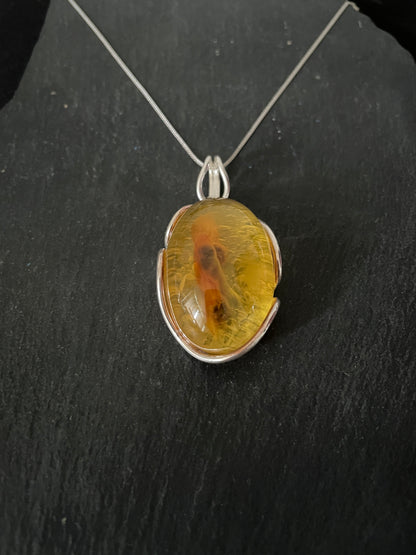 Amber Pendant with Handmade Silver Pendant image 2