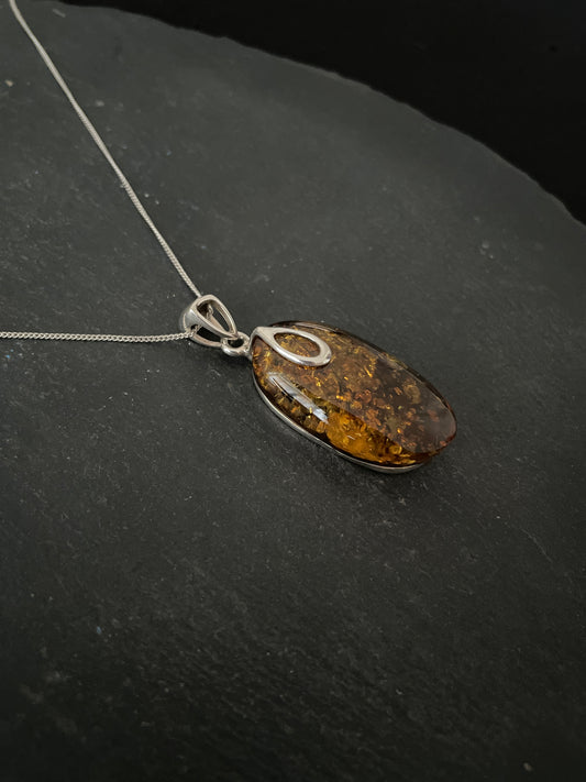 Amber and Handmade Silver Pendant image 1