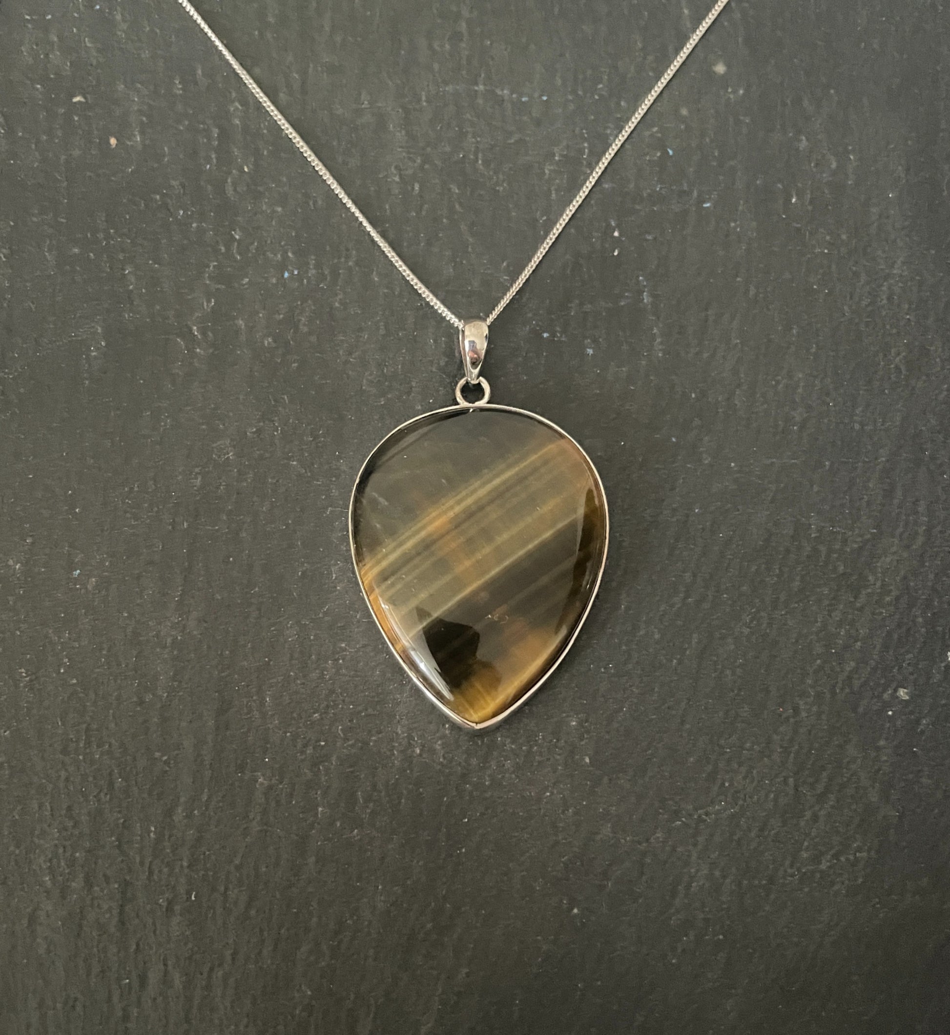 Tiger's Eye Teardrop Silver Pendant image 0