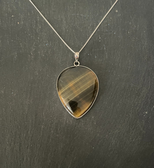 Tiger's Eye Teardrop Silver Pendant image 0