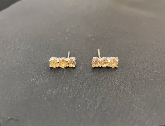 Three Stone Citrine Stud Earrings image 0
