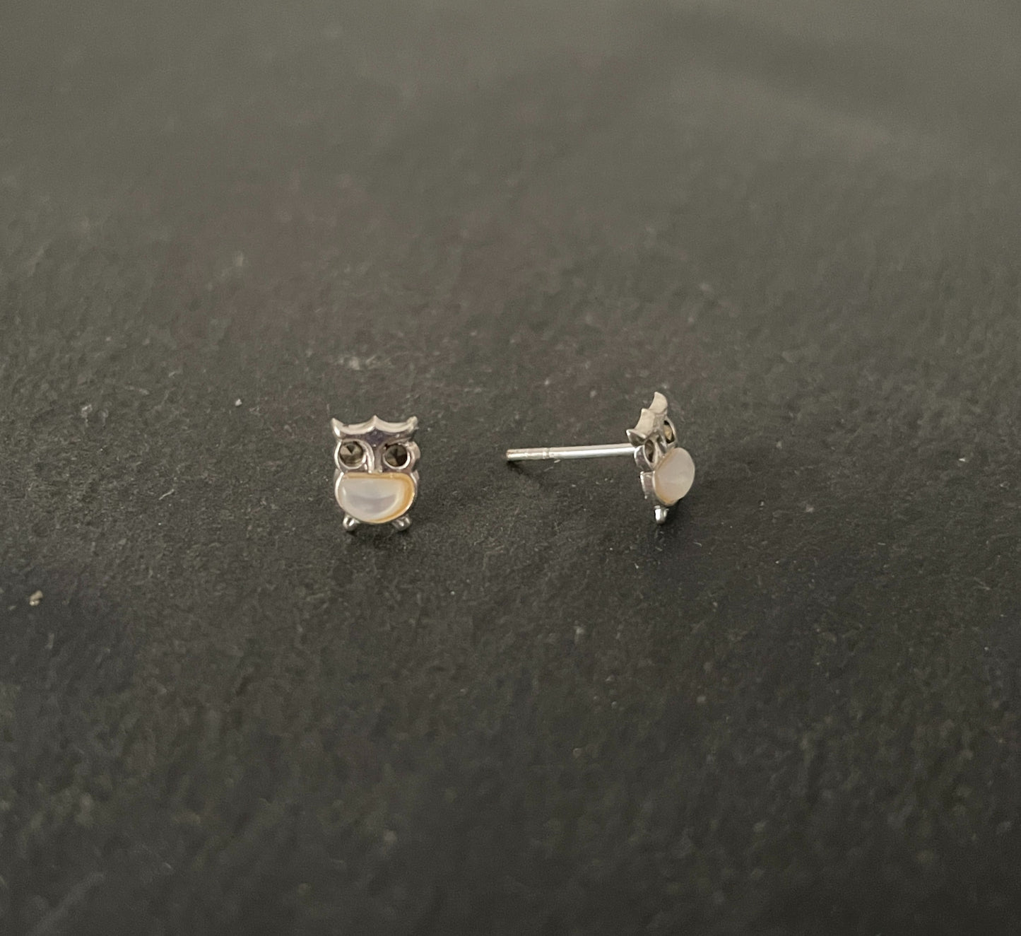 Mother of Pearl and Marcasite Owl Stud Earrings image 1
