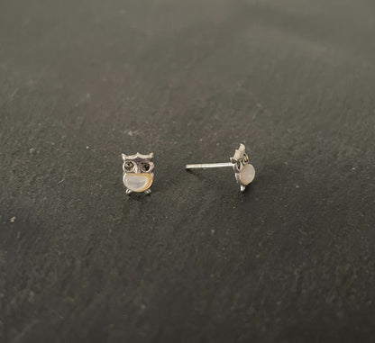 Mother of Pearl and Marcasite Owl Stud Earrings image 1