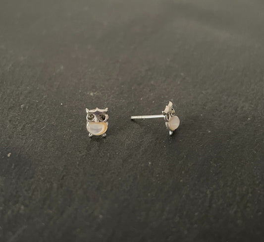 Mother of Pearl and Marcasite Owl Stud Earrings image 1