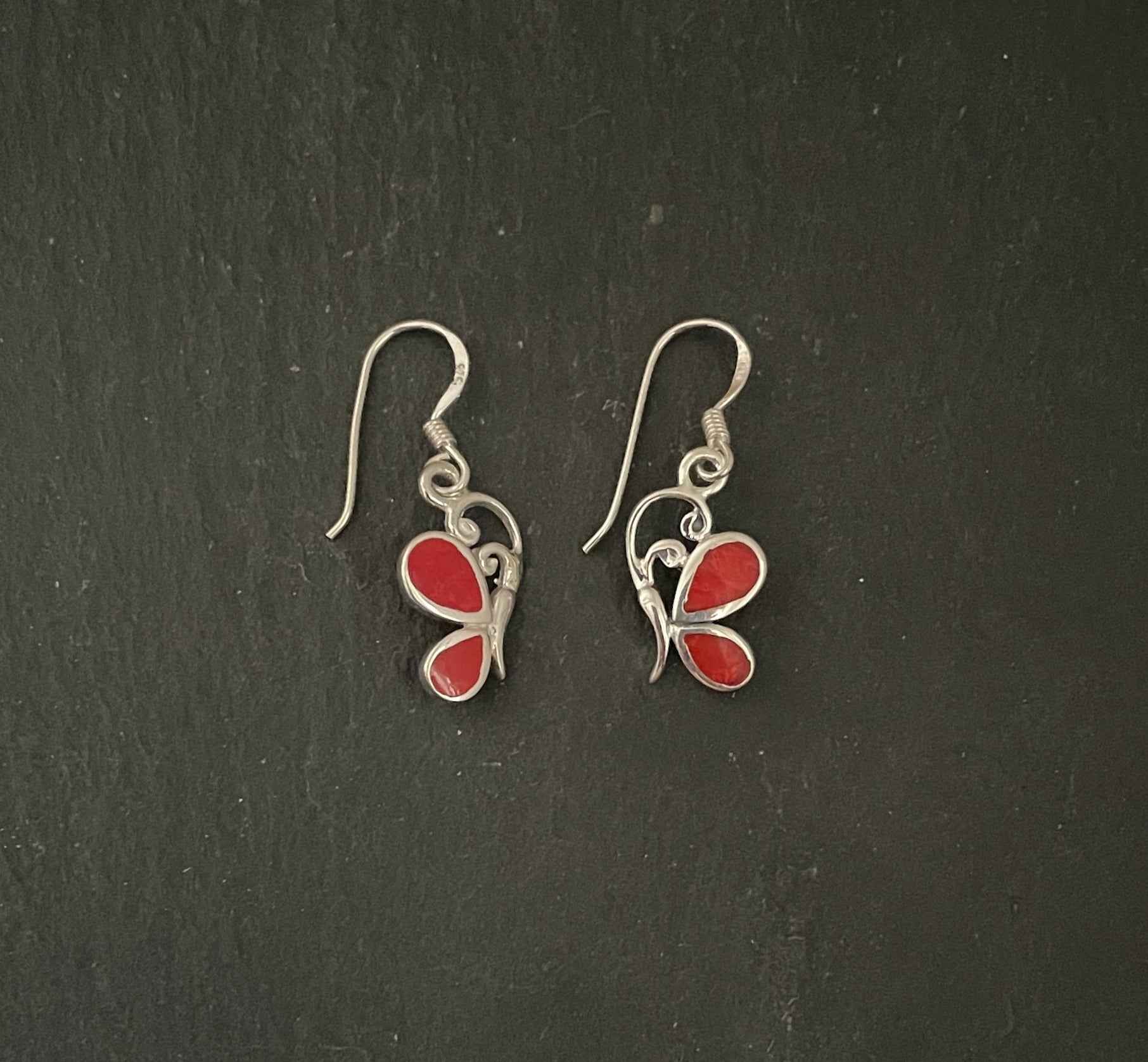 Butterfly Coral and Silver Earrings image 0