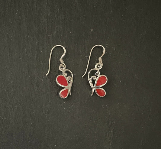 Butterfly Coral and Silver Earrings image 0