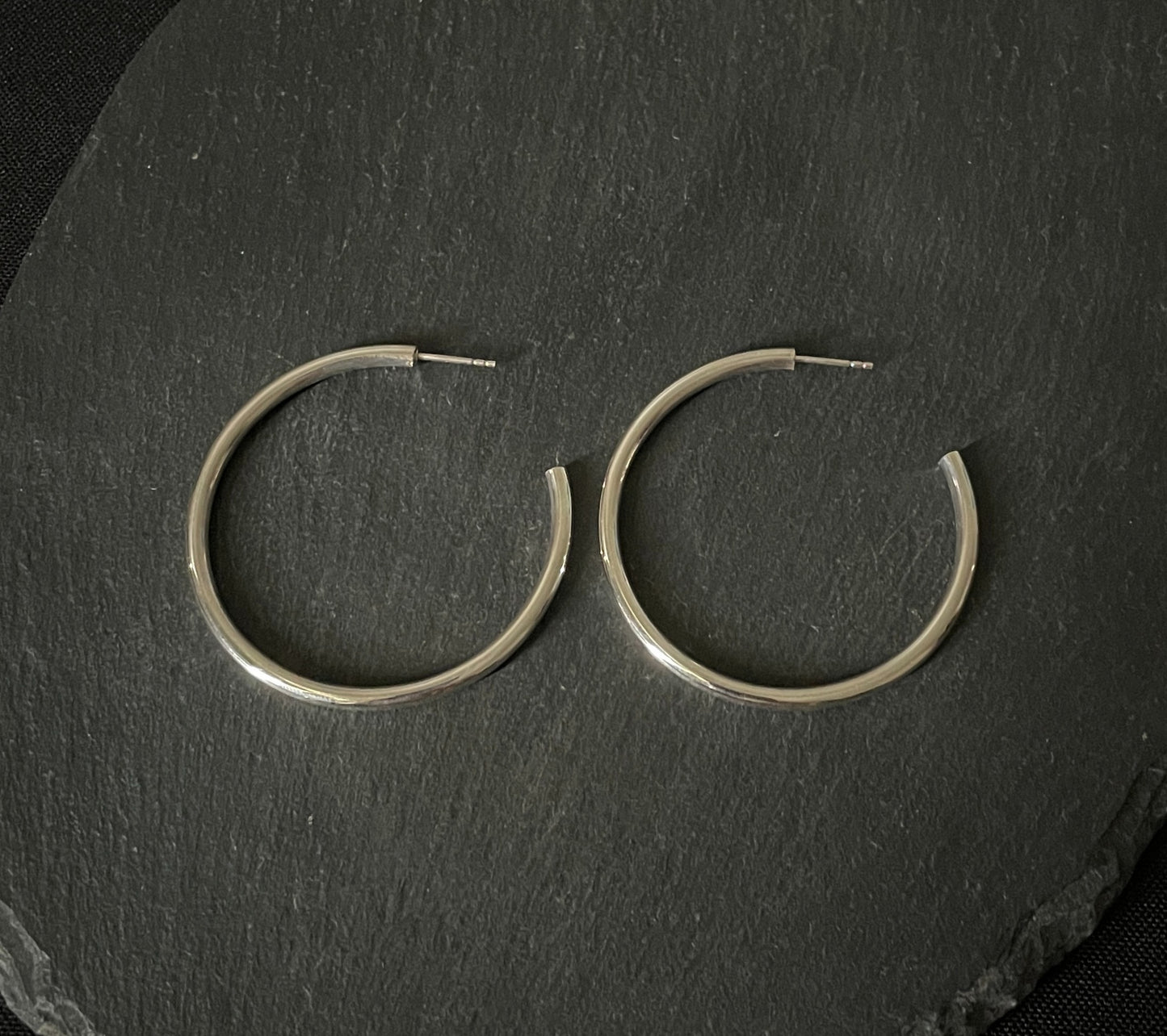 Round Silver Hoop Earrings image 0