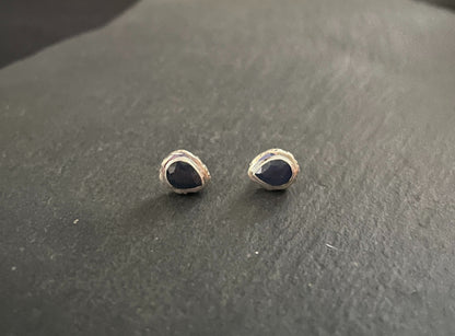 Sapphire and Silver Teardrop Studs image 0