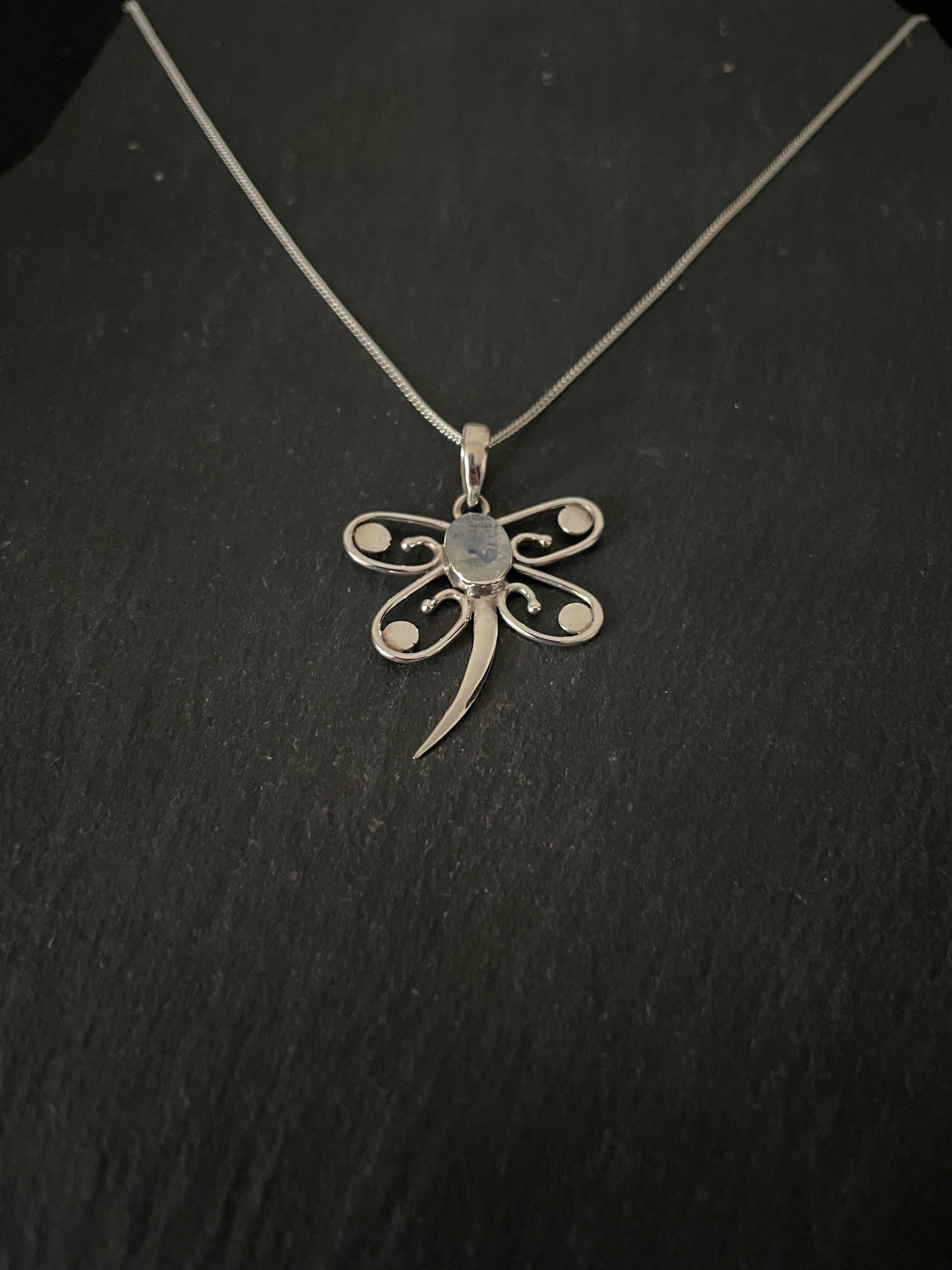Moonstone and Silver Dragonfly Pendant image 1