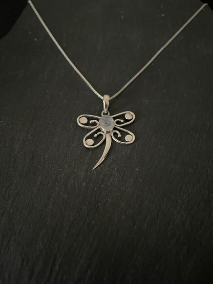 Moonstone and Silver Dragonfly Pendant image 1