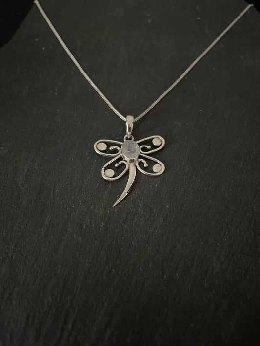 Moonstone and Silver Dragonfly Pendant image 1