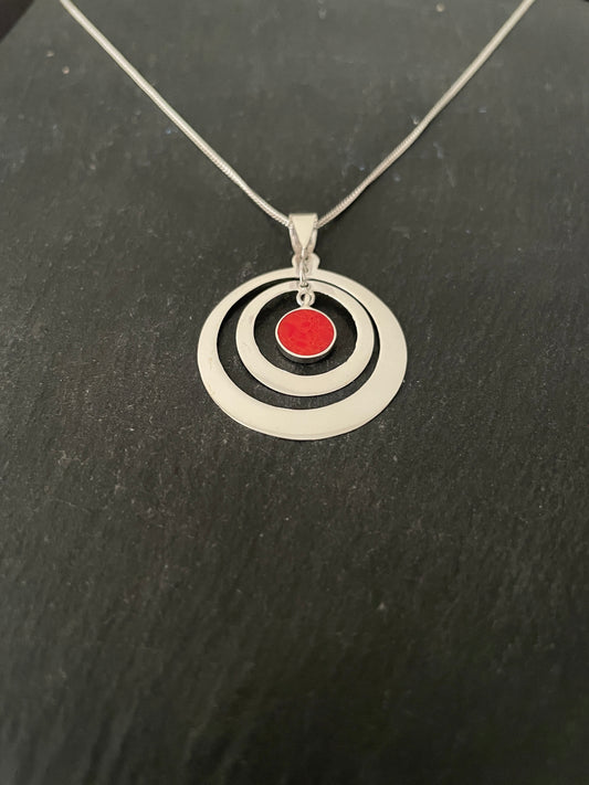Round Coral and Silver Pendant image 1