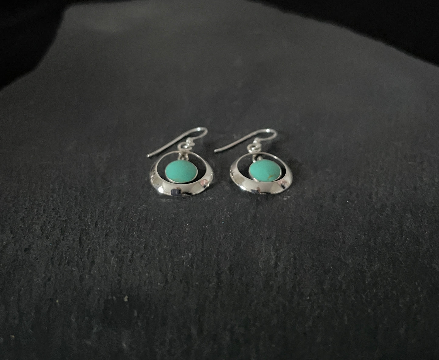 Round Turquoise and Silver Earrings image 1
