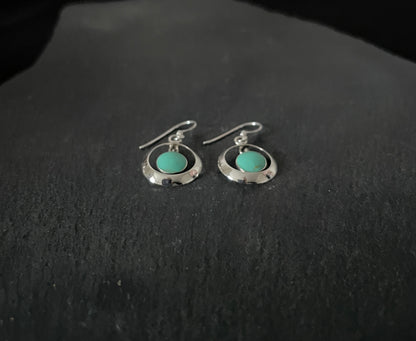 Round Turquoise and Silver Earrings image 1
