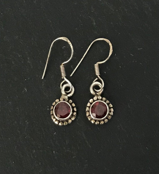Round Garnet and Silver Earrings image 0