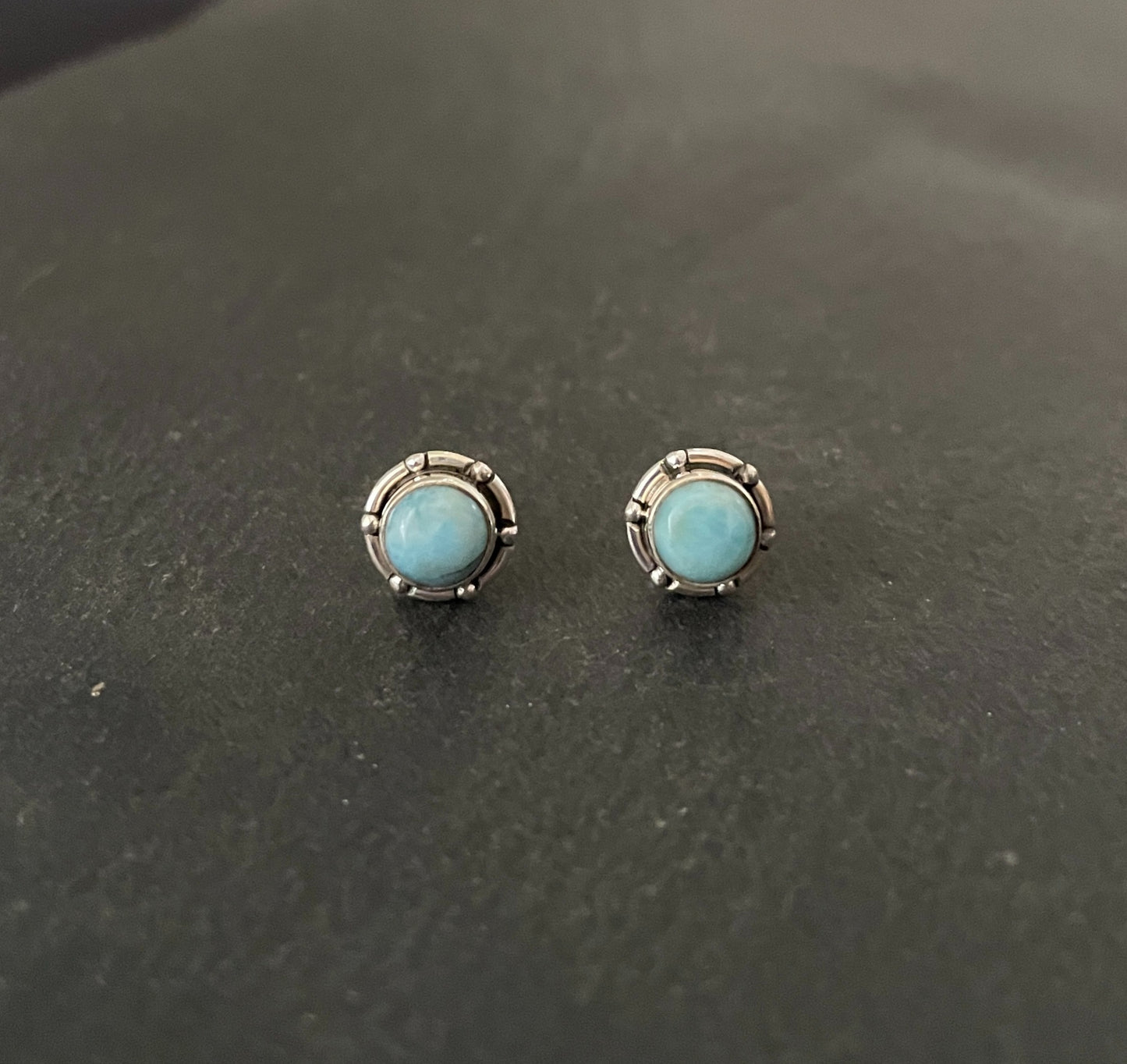 Round Larimar Stud Earrings image 0