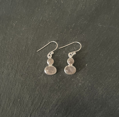 Two Stone Rose Quartz and Silver Earrings image 0