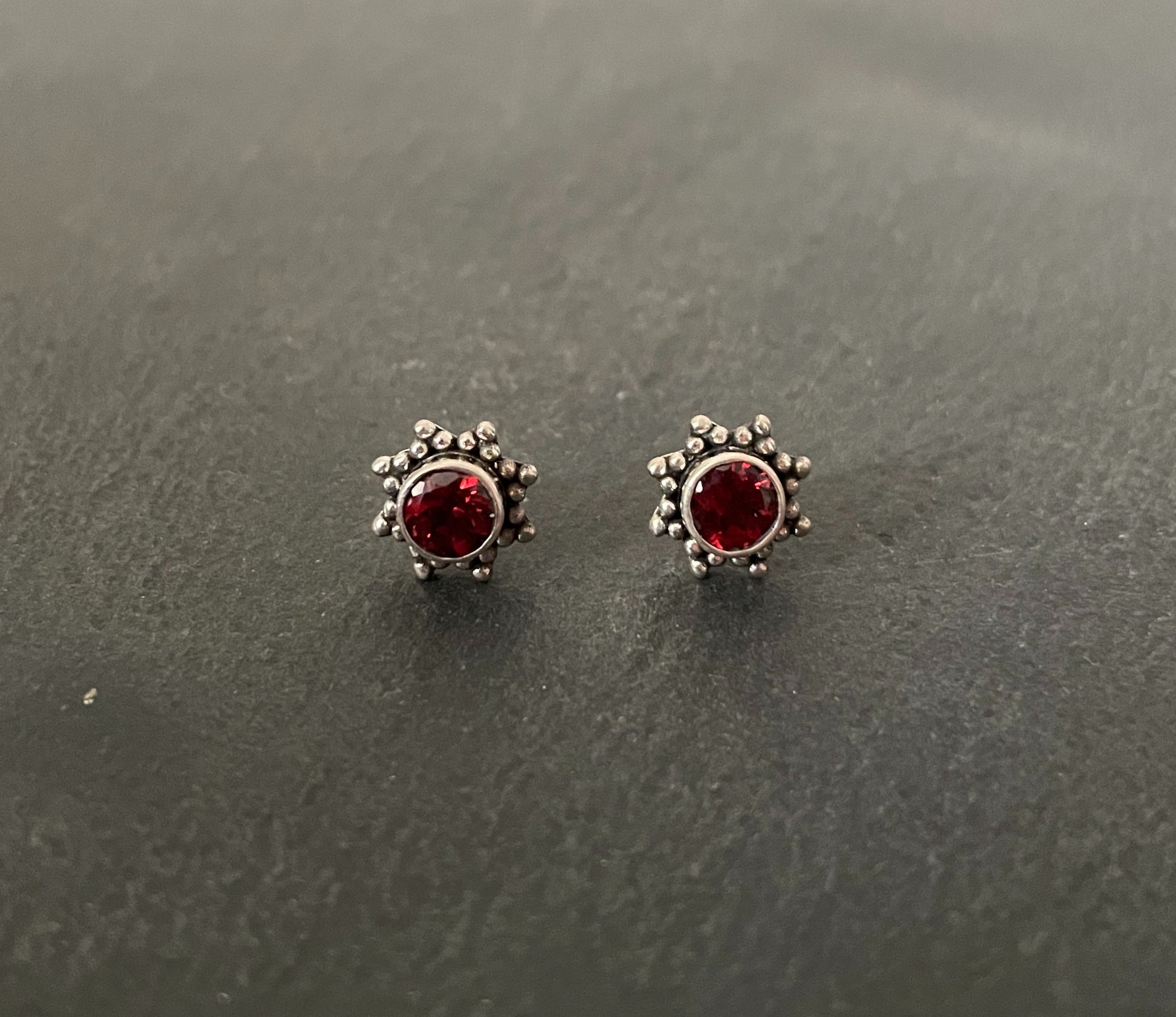 Garnet and Silver Stud Earrings image 0