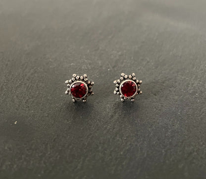 Garnet and Silver Stud Earrings image 0