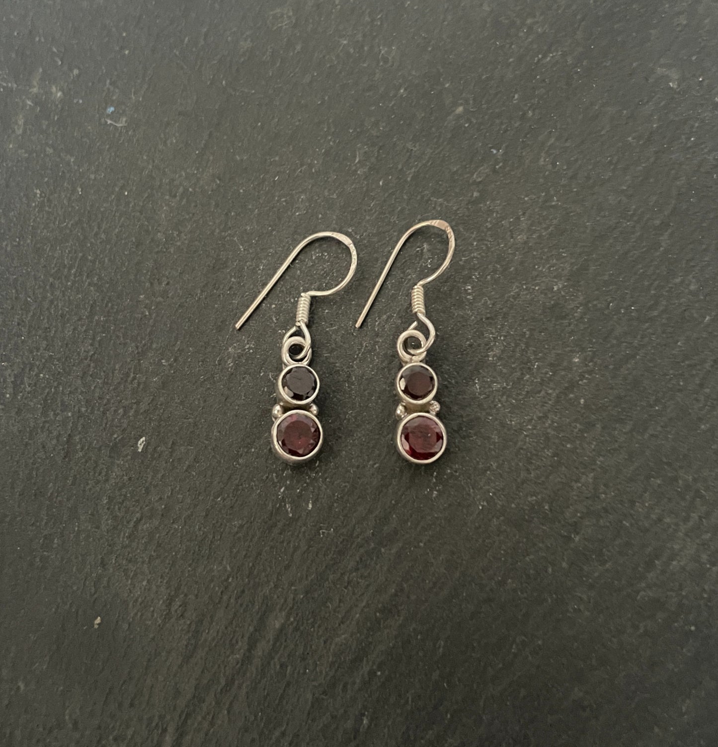 Two Stone Garnet Round Drop Earrings image 0